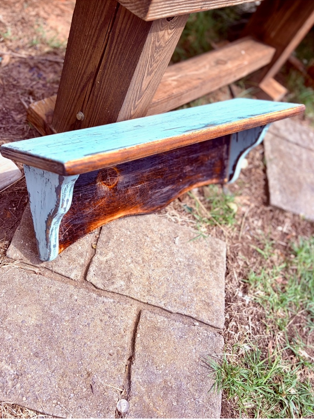 Handcrafted Rustic Reclaimed Heartwood Pine Wall Shelf with Hooks Distressed - Picture 5 of 8